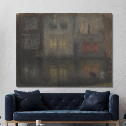 Notturno Nero E Rosso Canale Interno D'Olanda James Abbott McNeill Whistler jam71 quadro stampato su tela