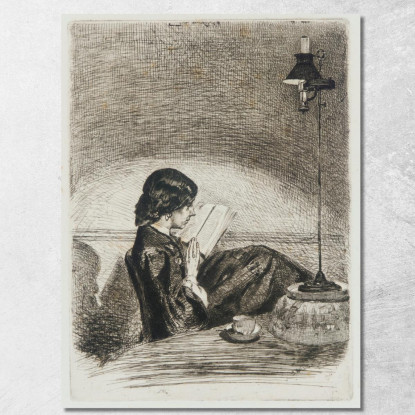Lettura Alla Luce Della Lampada 2 James Abbott McNeill Whistler jam89 quadro stampato su tela