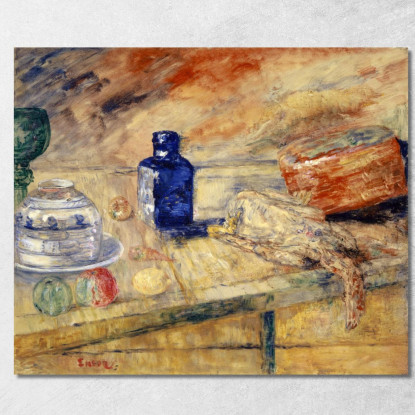 Mosche Blu E Pollo James Ensor jen9 quadro stampato su tela