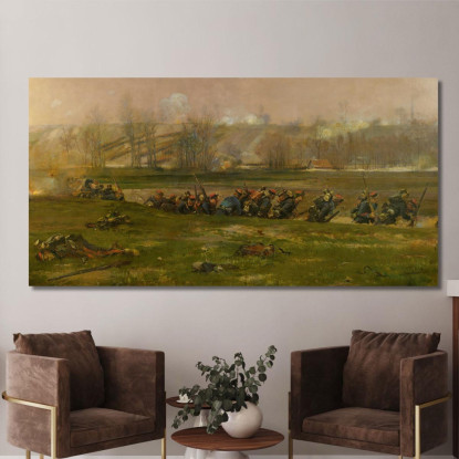 Allant Au Feu: Un Frammento Del Panorama Della Battaglia Di Champigny Jean-Baptiste Édouard Detaille jbd6 quadro stampato su te