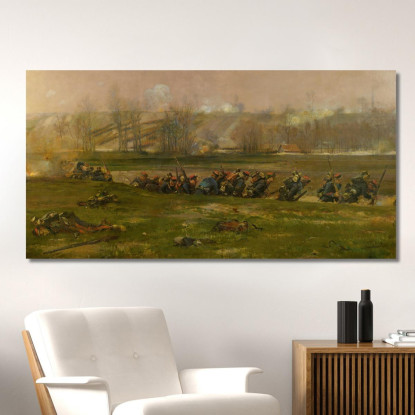 Allant Au Feu: Un Frammento Del Panorama Della Battaglia Di Champigny Jean-Baptiste Édouard Detaille jbd6 quadro stampato su te