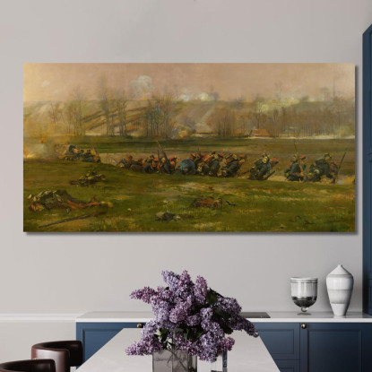 Allant Au Feu: Un Frammento Del Panorama Della Battaglia Di Champigny Jean-Baptiste Édouard Detaille jbd6 quadro stampato su te