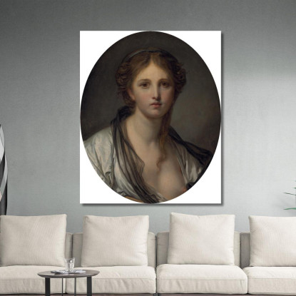 Portrait Of A Young Woman Bust Length With A Black Scarf Jean-Baptiste Greuze jbg49 canvas print