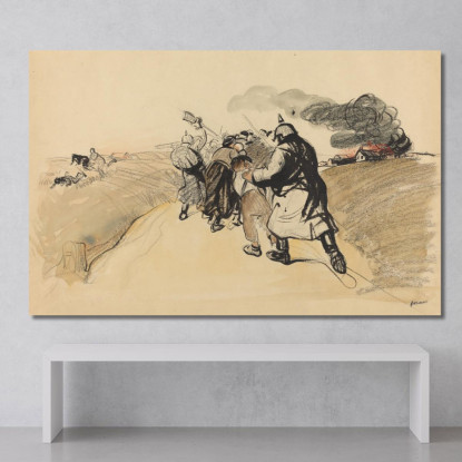 Incursione Tedesca In Un Villaggio Jean-Louis Forain jfr27 quadro stampato su tela