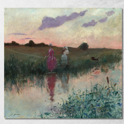 La Moglie Dell'Artista Che Pesca Jean-Louis Forain jfr48 quadro stampato su tela
