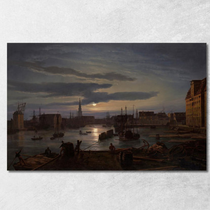 Porto Di Copenaghen Al Chiaro Di Luna Johan Christian Dahl jcd11 quadro stampato su tela
