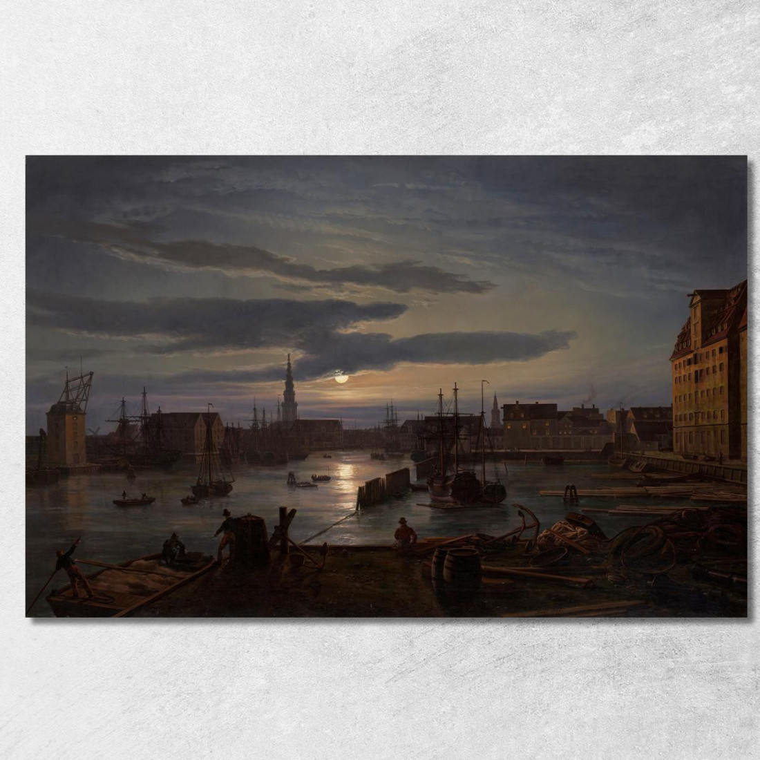 Porto Di Copenaghen Al Chiaro Di Luna Johan Christian Dahl jcd11 quadro stampato su tela