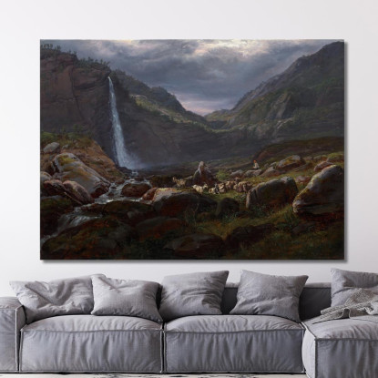 Cascata Di Feige (Feigefossen) Lysterfjord Norvegia Johan Christian Dahl jcd18 quadro stampato su tela