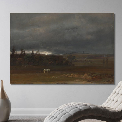 Campi Vicino A Dresda Con Un Cavallo Bianco Johan Christian Dahl jcd19 quadro stampato su tela