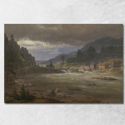 Hellefossen Vicino A Hokksund Johan Christian Dahl jcd26 quadro stampato su tela