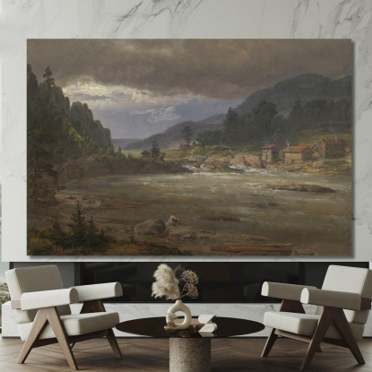 Hellefossen Vicino A Hokksund Johan Christian Dahl jcd26 quadro stampato su tela