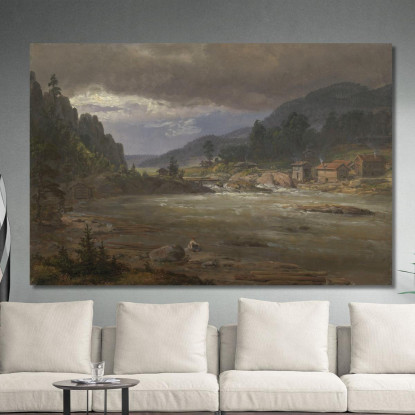 Hellefossen Vicino A Hokksund Johan Christian Dahl jcd26 quadro stampato su tela