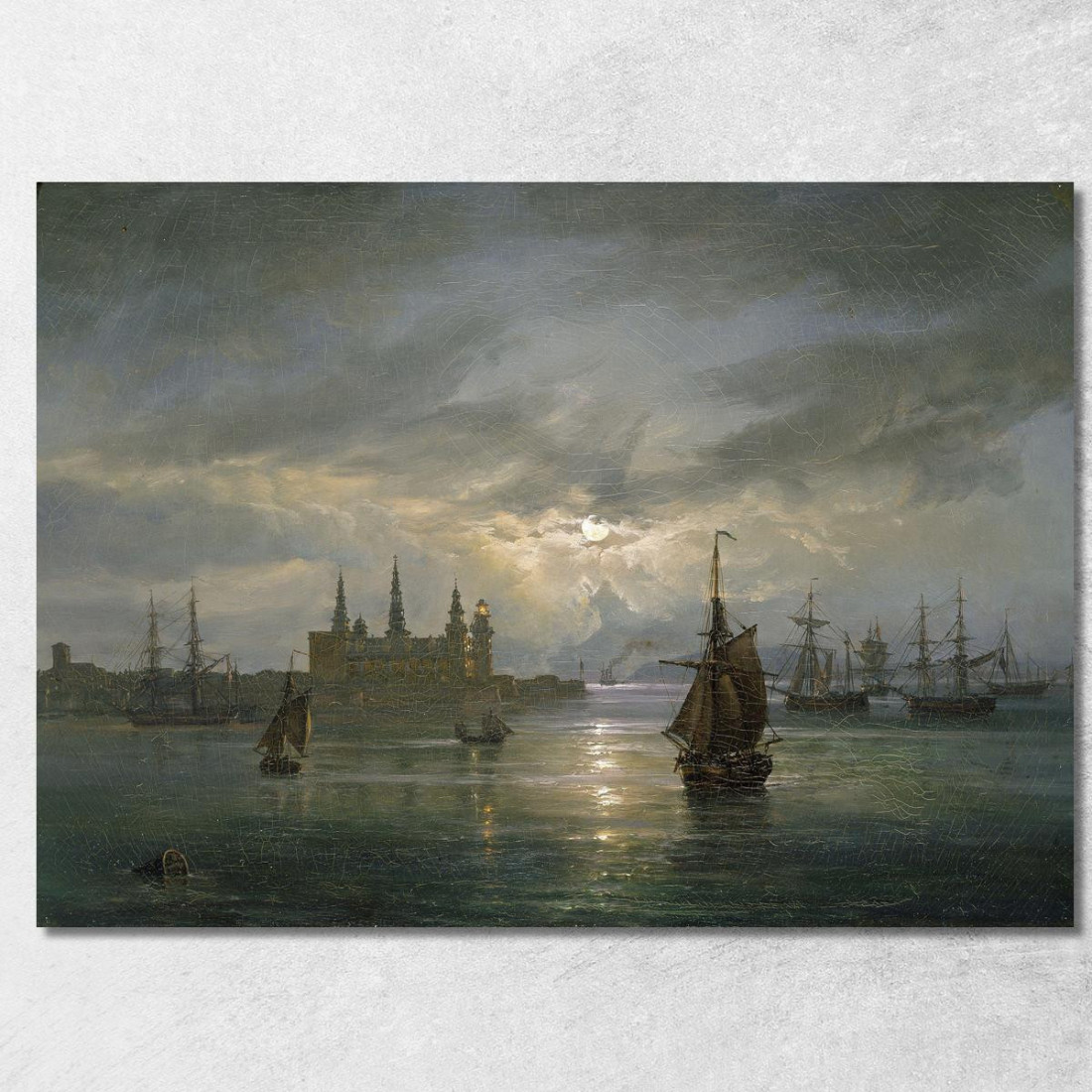 Castello Di Kronborg Al Chiaro Di Luna Johan Christian Dahl jcd28 quadro stampato su tela