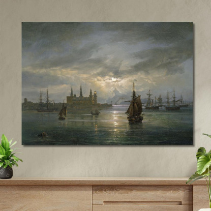 Castello Di Kronborg Al Chiaro Di Luna Johan Christian Dahl jcd28 quadro stampato su tela