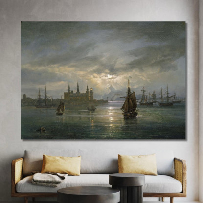 Castello Di Kronborg Al Chiaro Di Luna Johan Christian Dahl jcd28 quadro stampato su tela
