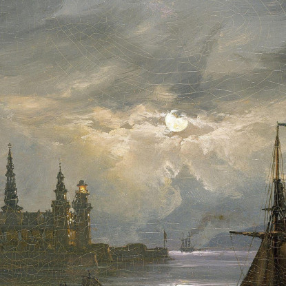 Castello Di Kronborg Al Chiaro Di Luna Johan Christian Dahl jcd28 quadro stampato su tela
