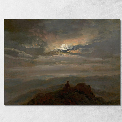 Paesaggio Al Chiaro Di Luna. Viandante Sulla Cima Di Una Montagna Johan Christian Dahl jcd35 quadro stampato su tela