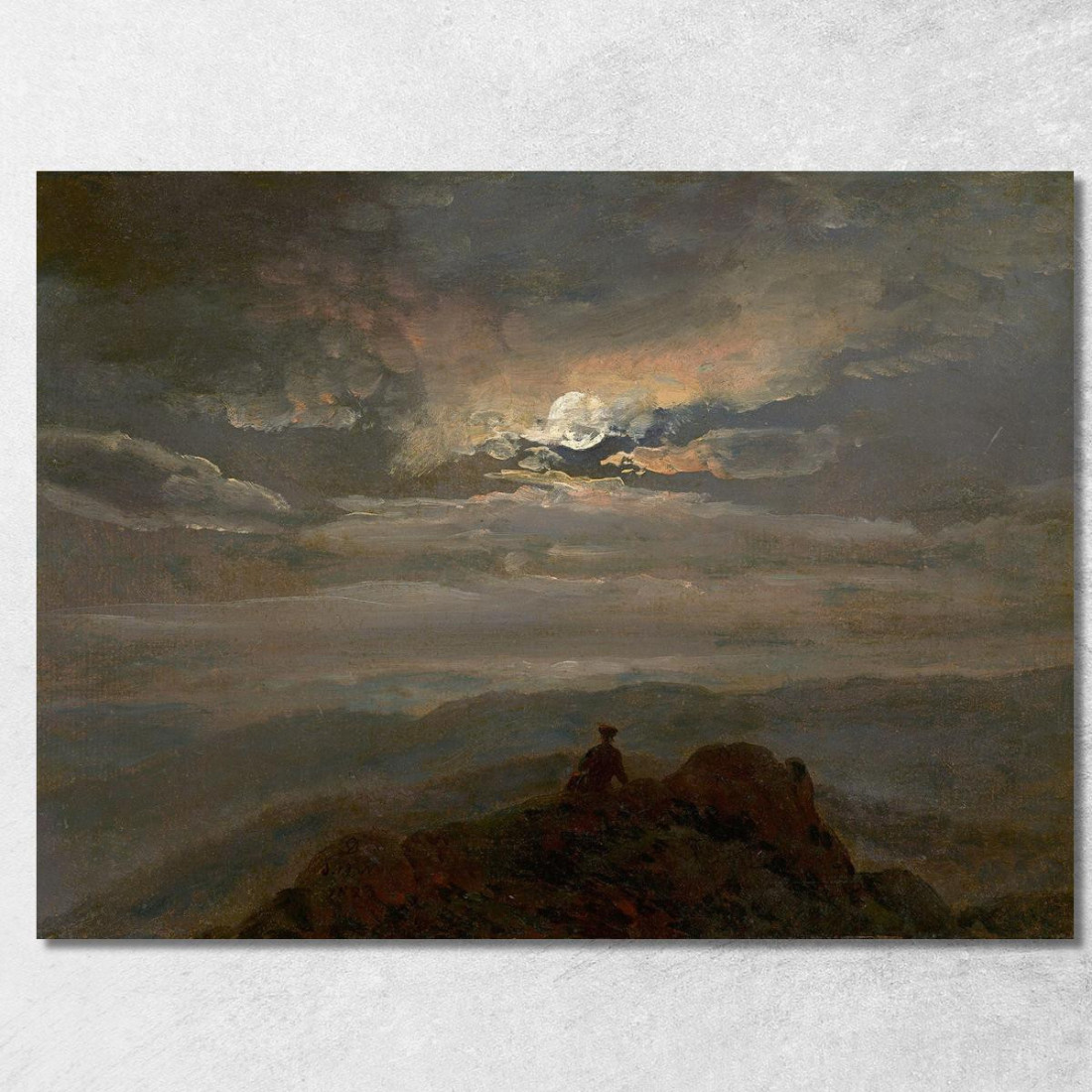 Paesaggio Al Chiaro Di Luna. Viandante Sulla Cima Di Una Montagna Johan Christian Dahl jcd35 quadro stampato su tela