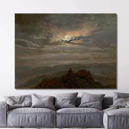 Paesaggio Al Chiaro Di Luna. Viandante Sulla Cima Di Una Montagna Johan Christian Dahl jcd35 quadro stampato su tela