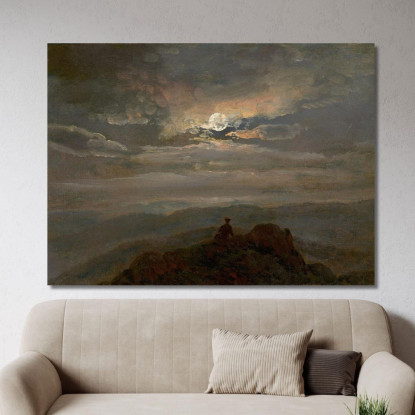 Paesaggio Al Chiaro Di Luna. Viandante Sulla Cima Di Una Montagna Johan Christian Dahl jcd35 quadro stampato su tela