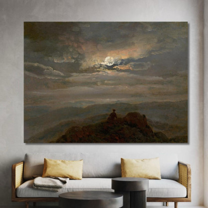 Paesaggio Al Chiaro Di Luna. Viandante Sulla Cima Di Una Montagna Johan Christian Dahl jcd35 quadro stampato su tela