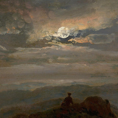 Paesaggio Al Chiaro Di Luna. Viandante Sulla Cima Di Una Montagna Johan Christian Dahl jcd35 quadro stampato su tela