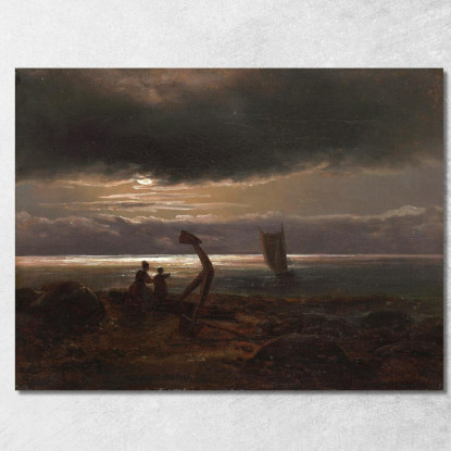 Madre E Bambino Sul Mare Johan Christian Dahl jcd36 quadro stampato su tela