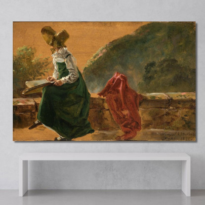 La Principessa Caroline Amalie Che Disegna A Napoli. Studio Johan Christian Dahl jcd44 quadro stampato su tela