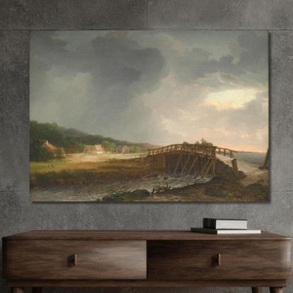 Il Ponte Sul Fiume Tryggevaelde Con Vista Su Koge Zelanda Johan Christian Dahl jcd58 quadro stampato su tela