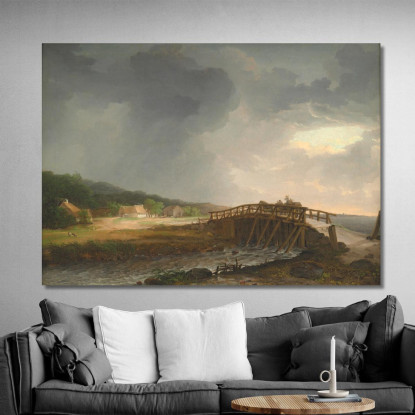 Il Ponte Sul Fiume Tryggevaelde Con Vista Su Koge Zelanda Johan Christian Dahl jcd58 quadro stampato su tela