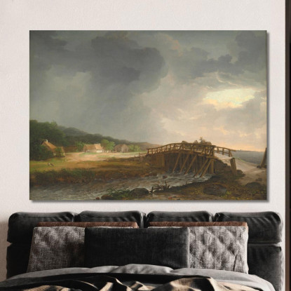 Il Ponte Sul Fiume Tryggevaelde Con Vista Su Koge Zelanda Johan Christian Dahl jcd58 quadro stampato su tela