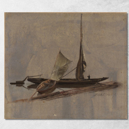 Due Barche A Vela Sull'Elba Johan Christian Dahl jcd74 quadro stampato su tela