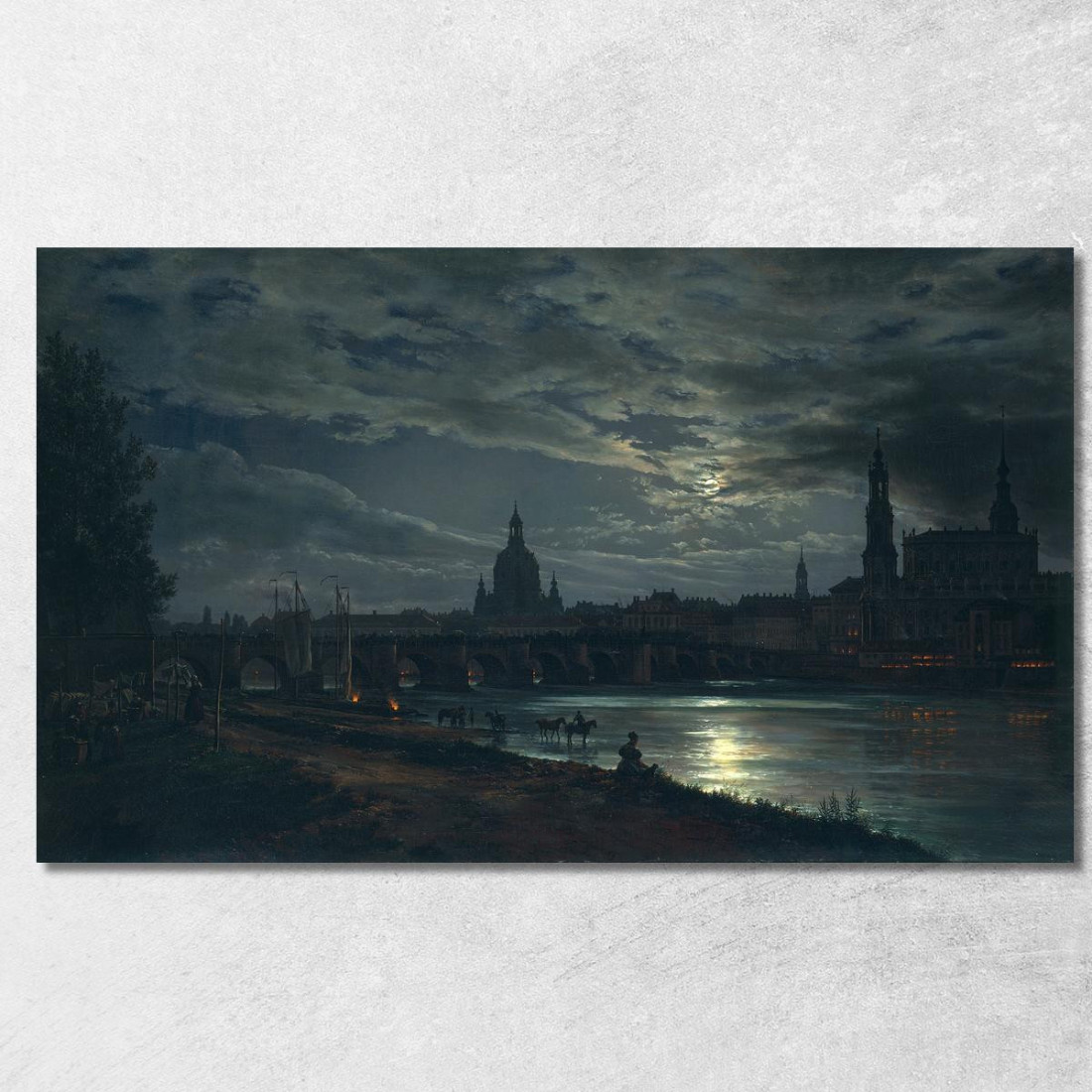Veduta Di Dresda Al Chiaro Di Luna Johan Christian Dahl jcd85 quadro stampato su tela