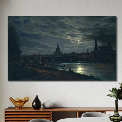 Veduta Di Dresda Al Chiaro Di Luna Johan Christian Dahl jcd85 quadro stampato su tela