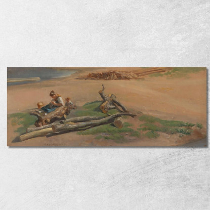 Donna E Bambino Sulla Riva Di Un Fiume Johan Christian Dahl jcd99 quadro stampato su tela