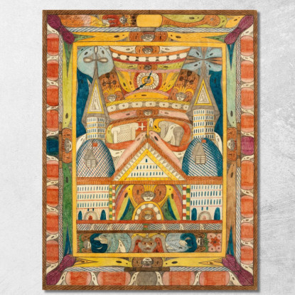 Leantika - Gigante - Grand - Hotel Nel Lago Lion India Adolf Wölfli awl25 quadro stampato su tela