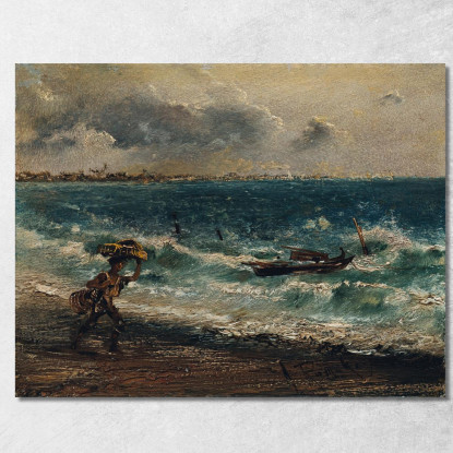 Ragazzo Pescatore Sulla Spiaggia Marina Anton Romako arm27 quadro stampato su tela