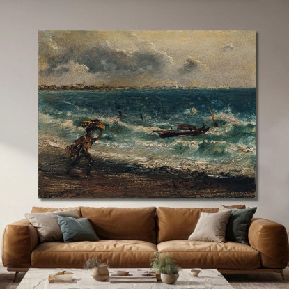 Ragazzo Pescatore Sulla Spiaggia Marina Anton Romako arm27 quadro stampato su tela