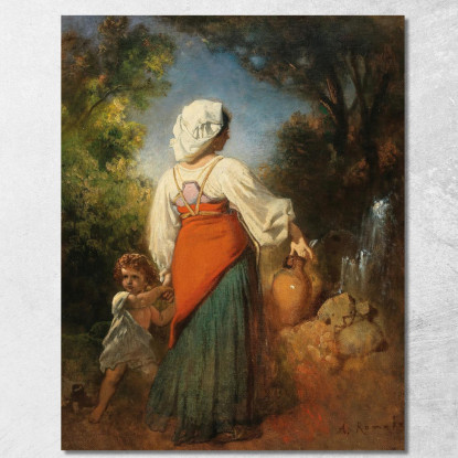 Italiana Con Bambino Presso Una Fontana Anton Romako arm30 quadro stampato su tela