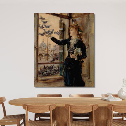 Ragazza Alla Finestra Di Piazza San Marco Che Dà Da Mangiare Ai Colombi Anton Romako arm39 quadro stampato su tela