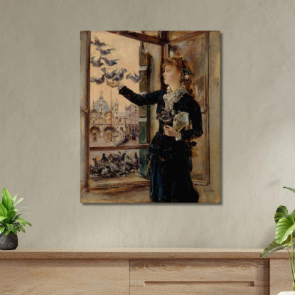 Ragazza Alla Finestra Di Piazza San Marco Che Dà Da Mangiare Ai Colombi Anton Romako arm39 quadro stampato su tela