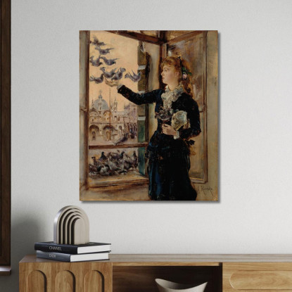 Ragazza Alla Finestra Di Piazza San Marco Che Dà Da Mangiare Ai Colombi Anton Romako arm39 quadro stampato su tela