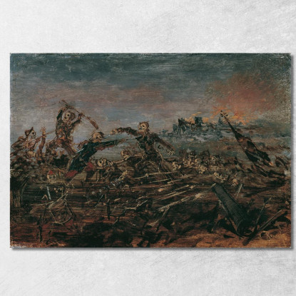 Danza Macabra Sul Campo Di Battaglia Davanti A Rovine In Fiamme Anton Romako arm58 quadro stampato su tela