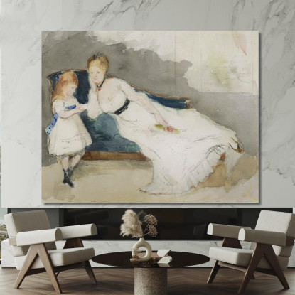 Madame Gobillard E Sua Figlia Paule Berthe Morisot bmr23 quadro stampato su tela