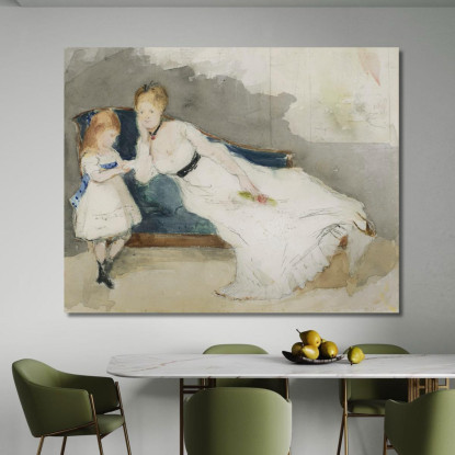 Madame Gobillard E Sua Figlia Paule Berthe Morisot bmr23 quadro stampato su tela