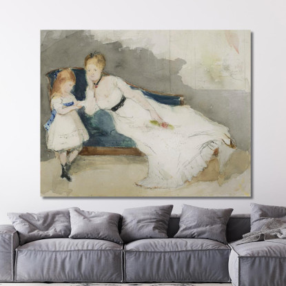 Madame Gobillard E Sua Figlia Paule Berthe Morisot bmr23 quadro stampato su tela