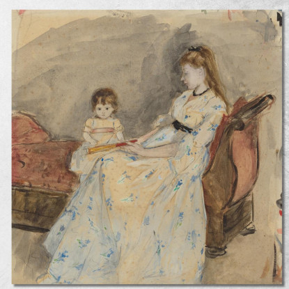 La Sorella Dell'Artista Edma Con Sua Figlia Jeanne Berthe Morisot bmr38 quadro stampato su tela