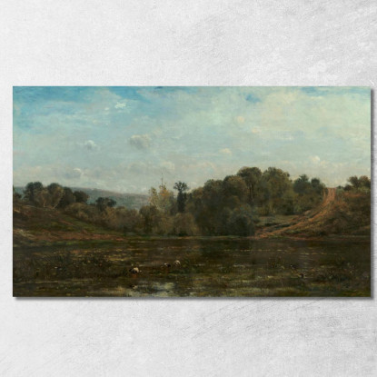 Gru Che Si Abbeverano Al Bordo Di Uno Stagno Charles François Daubigny cfd21 quadro stampato su tela