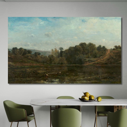 Gru Che Si Abbeverano Al Bordo Di Uno Stagno Charles François Daubigny cfd21 quadro stampato su tela