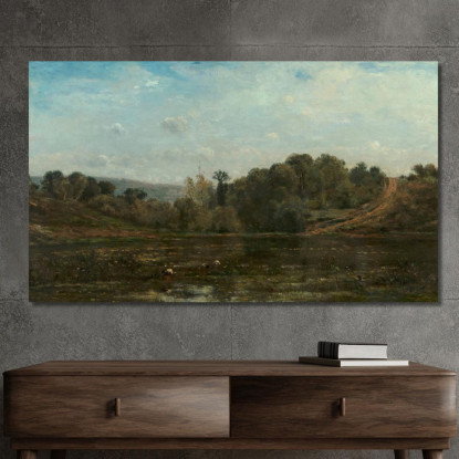Gru Che Si Abbeverano Al Bordo Di Uno Stagno Charles François Daubigny cfd21 quadro stampato su tela